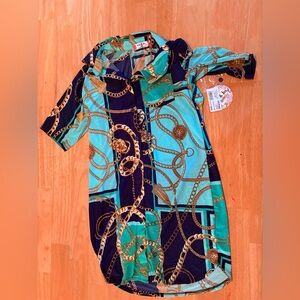 Colorful Chain Print Shirt Dress